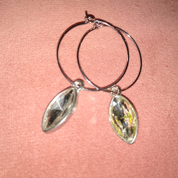 Black Marquis Rhinestone Silver Hoop CZ Crystal Dangle Earrings Basics Hoops New - Picture 6 of 6